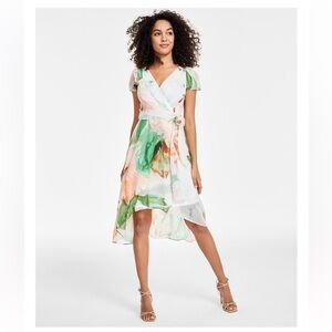 DKNY Women's Flutter-Sleeve Faux-Wrap Midi Dress